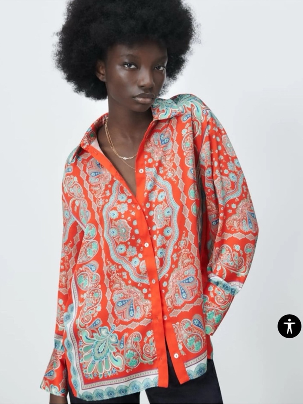 Zara Satin Handkerchief Print Button Down XS Dopamine Vibrant Resortwear